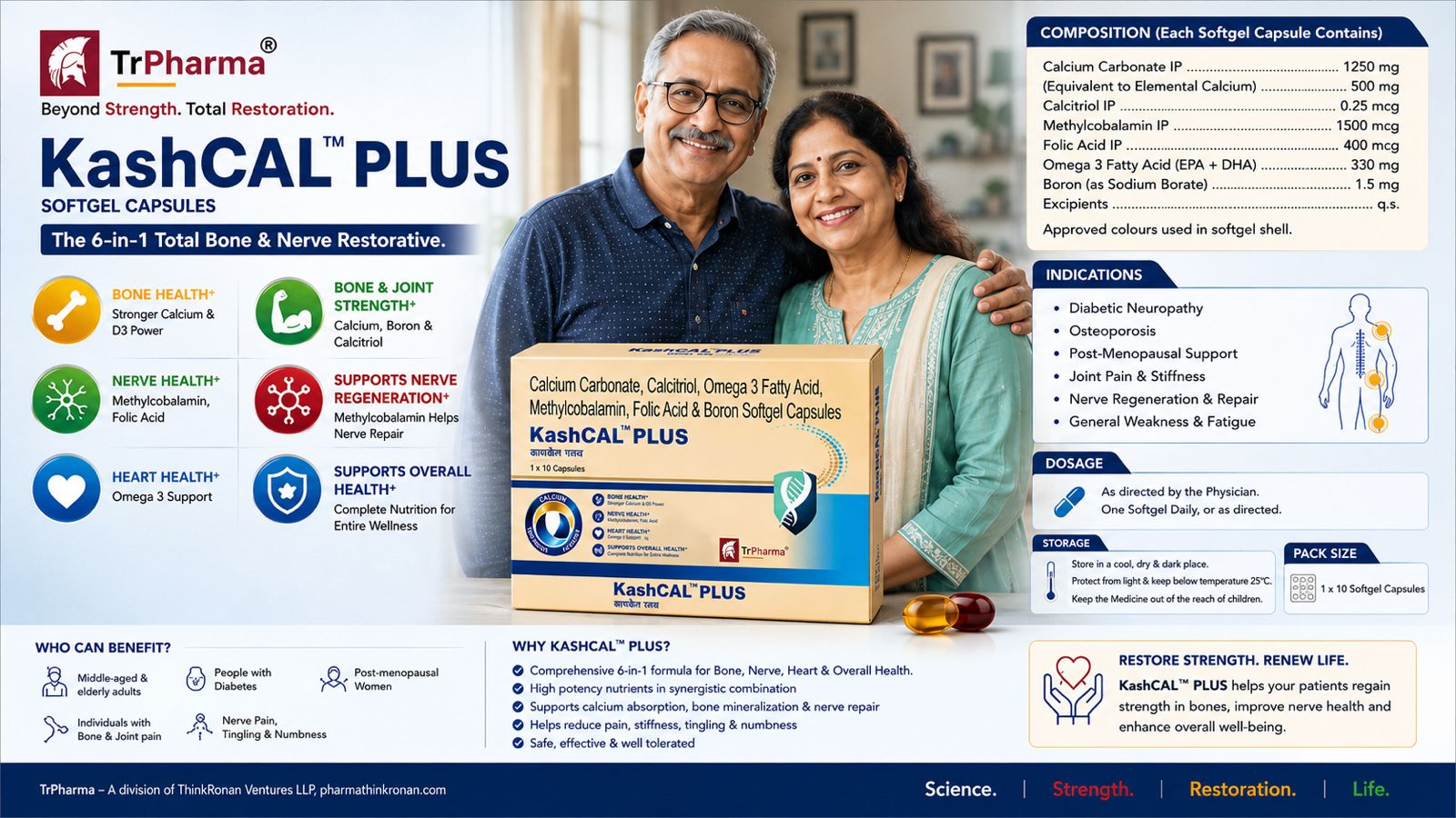 KashCAL PLUS complete product reference with composition, indications, dosage, storage, and health benefits